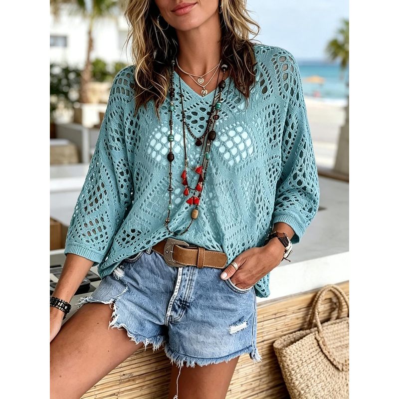 Crochet Top Boho - Женские вязаные крючком топы-накидки с коротким