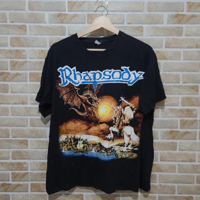 Band Tee Faded 90S - Винтажная черная выцветшая футболка Rhapsody Of